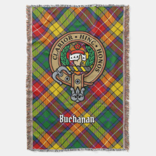 Clan Buchanan Crest over Tartan Throw Blanket