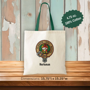 Clan Buchanan Crest over Tartan Tote Bag
