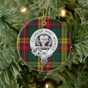 Clan Buchanan Crest & Tartan Ceramic Tree Decoration