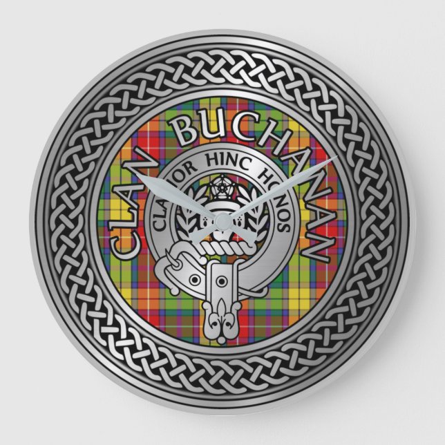 Clan Buchanan Crest & Tartan Knot Large Clock (Front)