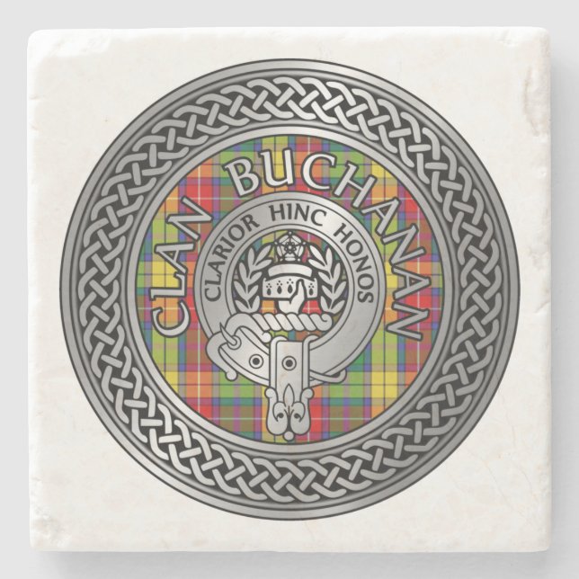 Clan Buchanan Crest & Tartan Knot Stone Coaster (Front)