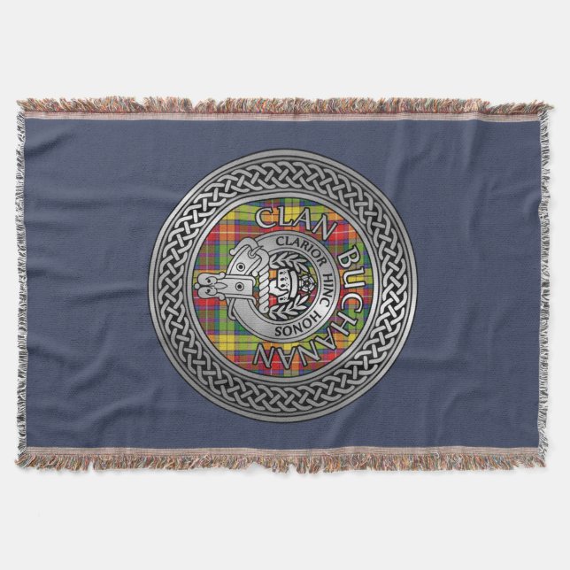 Clan Buchanan Crest & Tartan Knot Throw Blanket (Front)