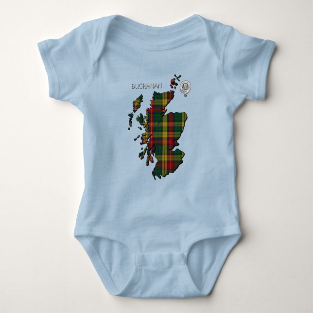 Clan Buchanan Crest & Tartan Map Baby Bodysuit (Front)