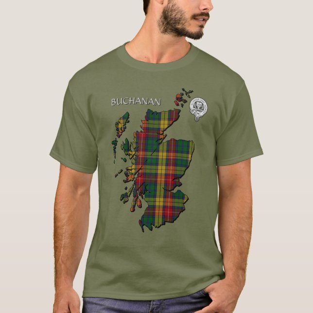 Clan Buchanan Crest & Tartan Map T-Shirt (Front)