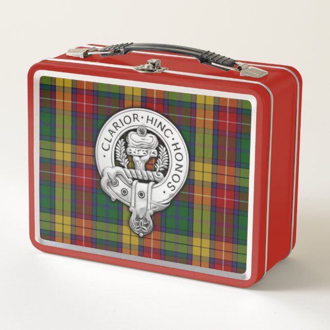 Clan Buchanan Crest & Tartan Metal Lunch Box (Front)