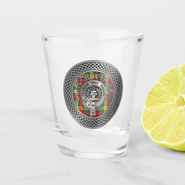 Clan Buchanan Crest & Tartan Shot Glass (Front)