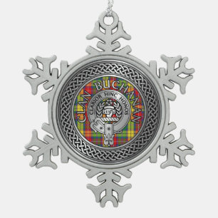 Clan Buchanan Crest & Tartan Snowflake Pewter Christmas Ornament