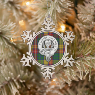 Clan Buchanan Crest & Tartan Snowflake Pewter Christmas Ornament