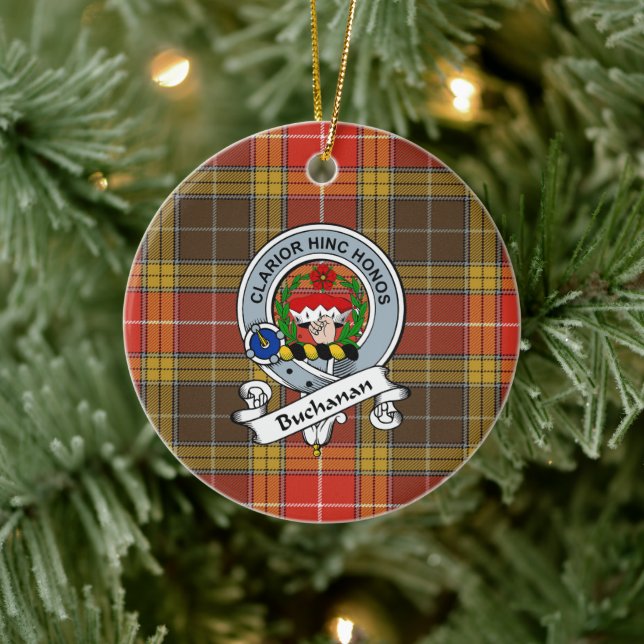 Clan Buchanan Old Set Weathered Badge Tartan Plaid Ceramic Tree Decoration (Tree)