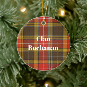 Clan Buchanan Old Set Weathered Tartan Ceramic Tree Decoration