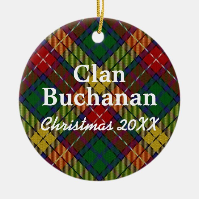 Clan Buchanan Scottish Tartan Ceramic Tree Decoration (Front)