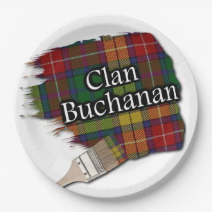 Clan Buchanan Scottish Tartan Paint Brush Paper Plate