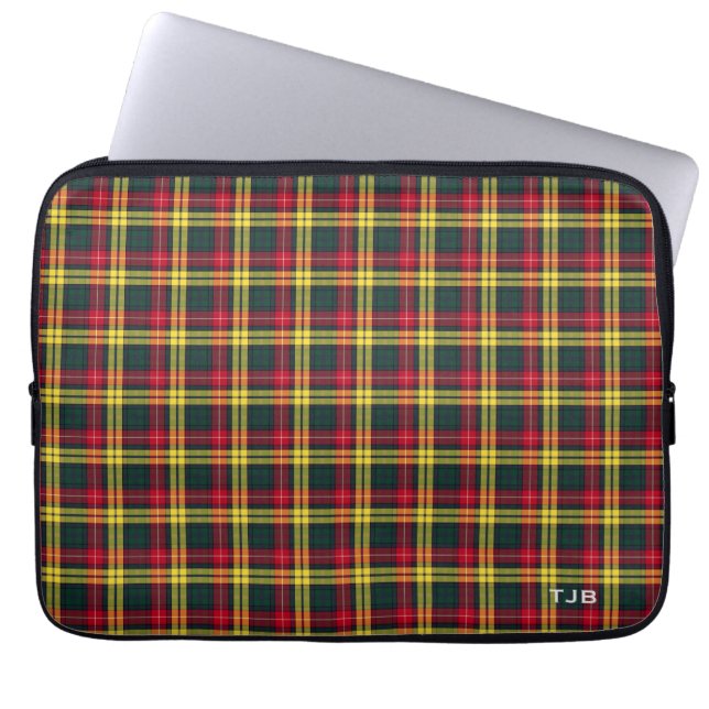 Clan Buchanan Tartan Colourful Plaid Monogram Laptop Sleeve (Front)