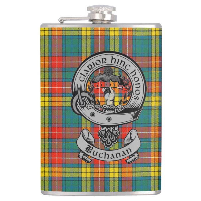 Clan Buchanan Tartan & Crest Hip Flask (Front)