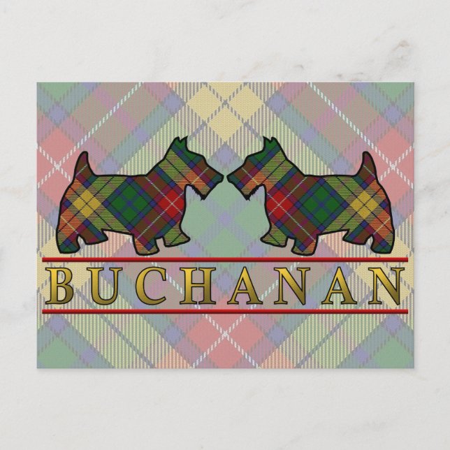 Clan Buchanan Tartan Scottie Dogs Postcard (Front)