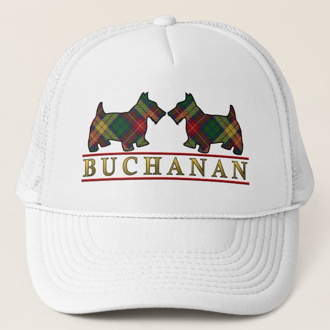 Clan Buchanan Tartan Scottie Dogs Trucker Hat (Front)