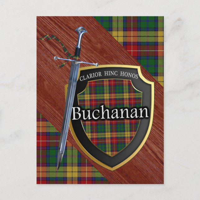 Clan Buchanan Tartan Sword & Shield Postcard (Front)
