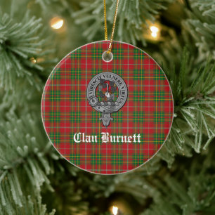 Clan Burnett Crest Badge & Tartan Ceramic Tree Decoration