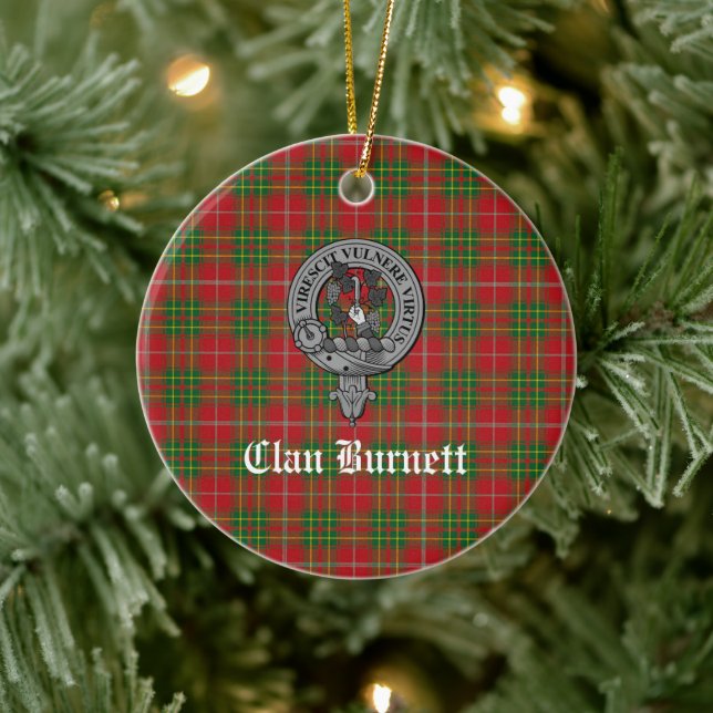 Clan Burnett Crest Badge & Tartan Ceramic Tree Decoration (Tree)