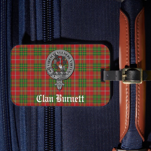 Clan Burnett Crest Badge & Tartan Luggage Tag (Front Insitu 4)