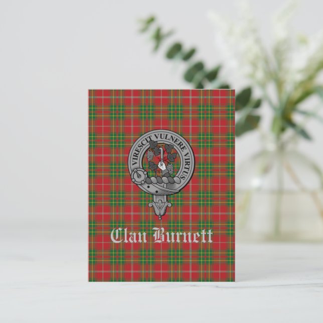 Clan Burnett Crest Badge & Tartan  Postcard (Standing Front)