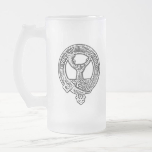 Clan Burns Crest Frosted Glass Beer Mug (Left)