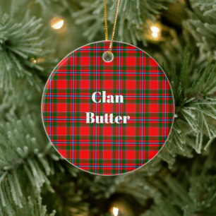 Clan Butter Check Tartan Ceramic Tree Decoration