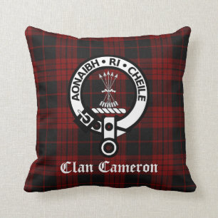 Clan Cameron Crest Badge and Tartan Cushion
