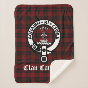 Clan Cameron Crest Badge and Tartan Sherpa Blanket
