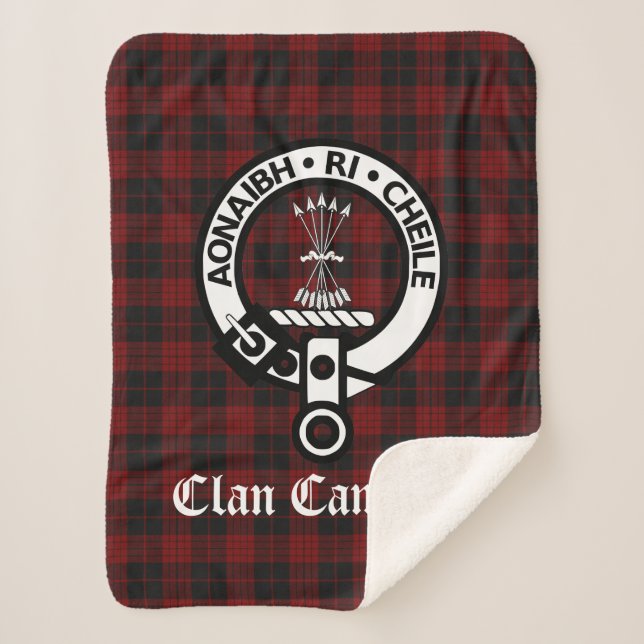 Clan Cameron Crest Badge and Tartan Sherpa Blanket (Front)
