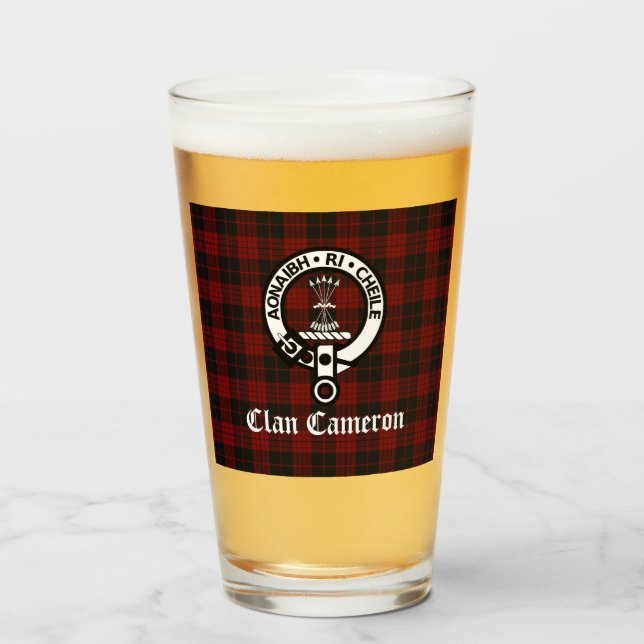 Clan Cameron Crest Badge & Tartan  Glass (Front Filled)