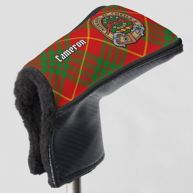 Clan Cameron Crest over Tartan Golf Head Cover (3/4 Front)