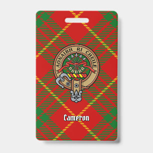 Clan Cameron Crest over Tartan ID Badge