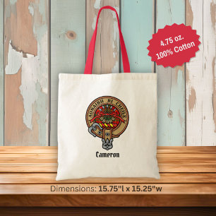 Clan Cameron Crest over Tartan Tote Bag