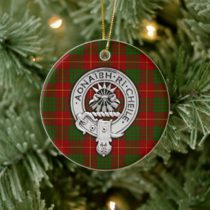 Clan Cameron Crest & Tartan Ceramic Tree Decoration