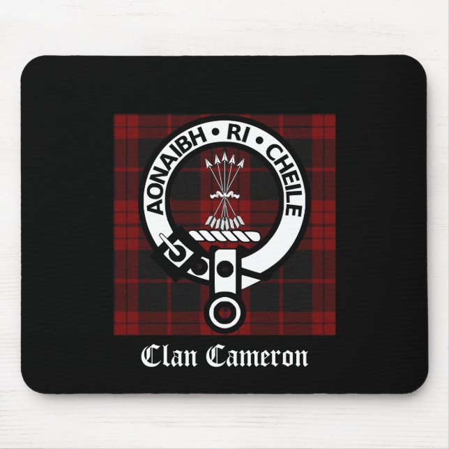 Clan Cameron Crest & Tartan Mouse Mat (Front)