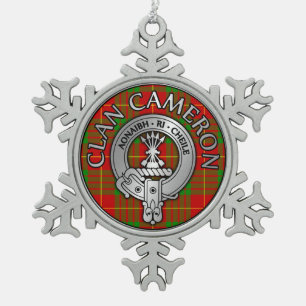 Clan Cameron Crest & Tartan Snowflake Pewter Christmas Ornament
