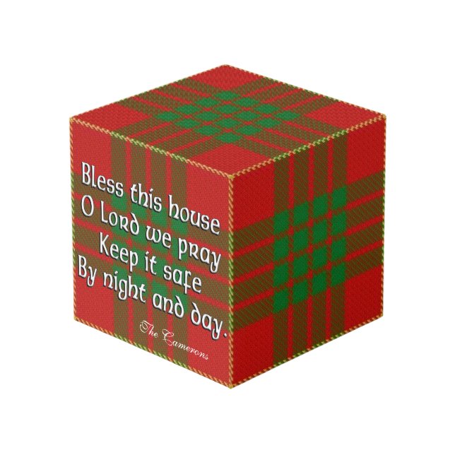 Clan Cameron Tartan House Blessing Cube (Front Angled)