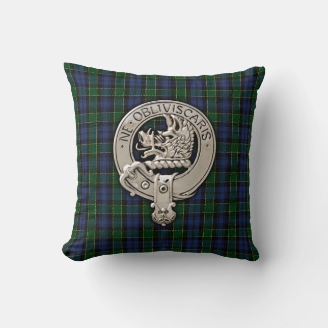 Clan Campbell Crest & Breadalbane Tartan Cushion (Front)