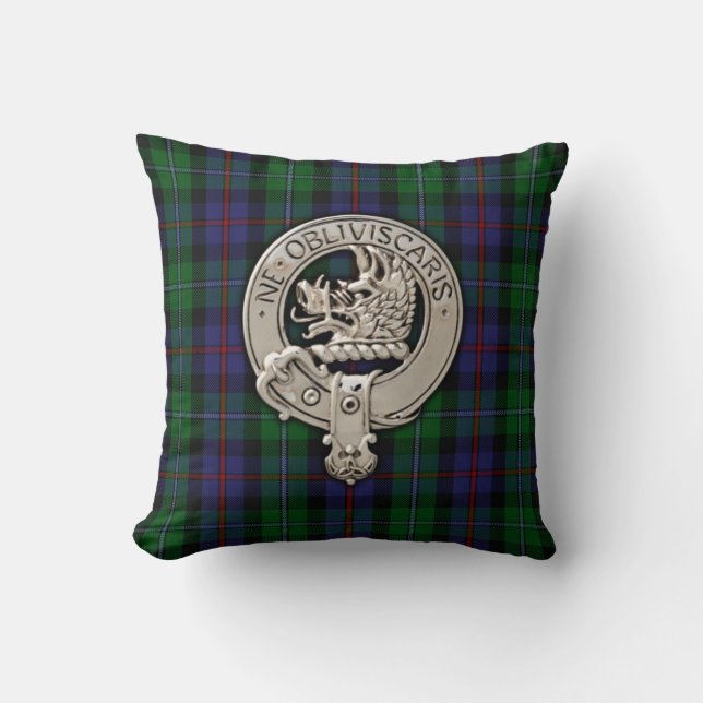 Clan Campbell Crest & Cawdor Tartan Cushion (Front)