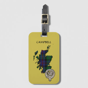 Clan Campbell Crest & Cawdor Tartan Map Luggage Tag