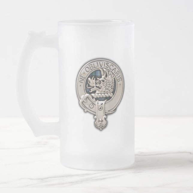 Clan Campbell Crest & Dress Tartan Frosted Glass Beer Mug (Left)