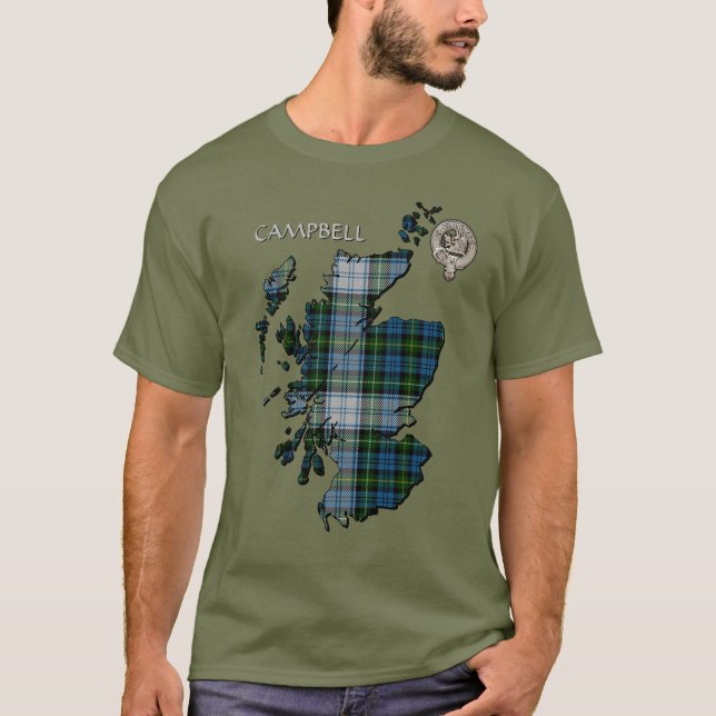 Clan Campbell Crest & Dress Tartan Map T-Shirt (Front)