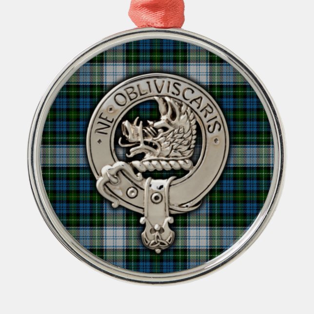 Clan Campbell Crest & Dress Tartan Metal Tree Decoration (Front)