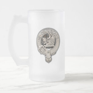 Clan Campbell Crest & Hunting Tartan Frosted Glass Beer Mug