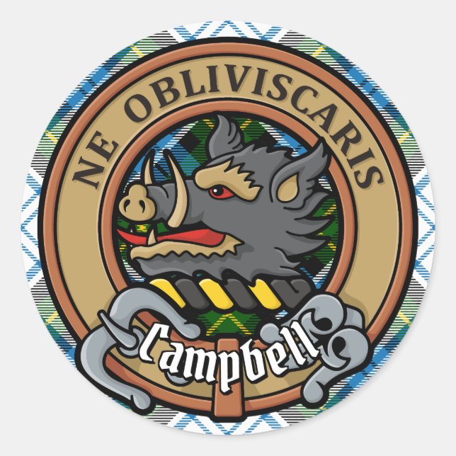Clan Campbell Crest over Dress Tartan Classic Round Sticker (Front)
