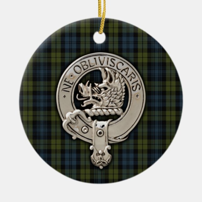 Clan Campbell Crest & Tartan Ceramic Tree Decoration (Front)