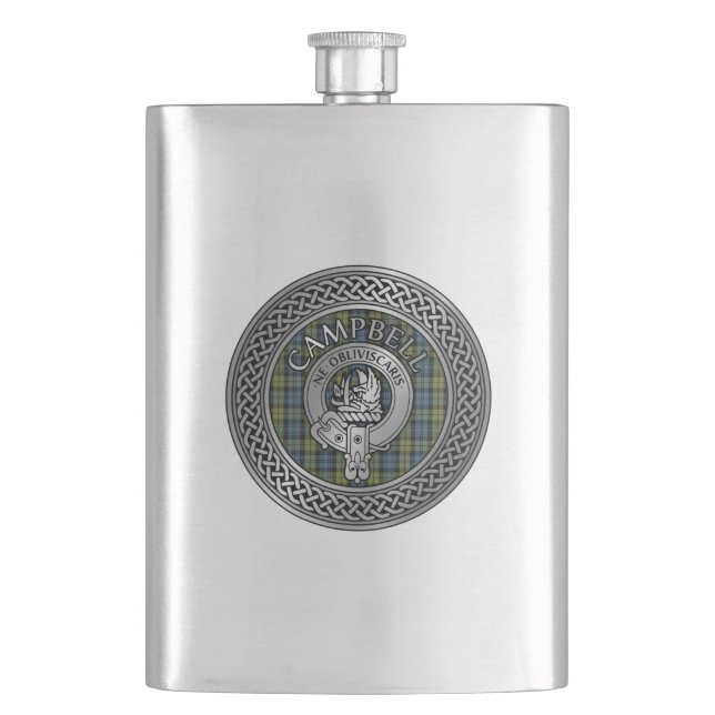Clan Campbell Crest & Tartan Knot Flask (Front)