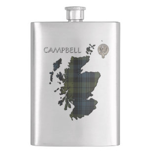 Clan Campbell Crest & Tartan Map Hip Flask
