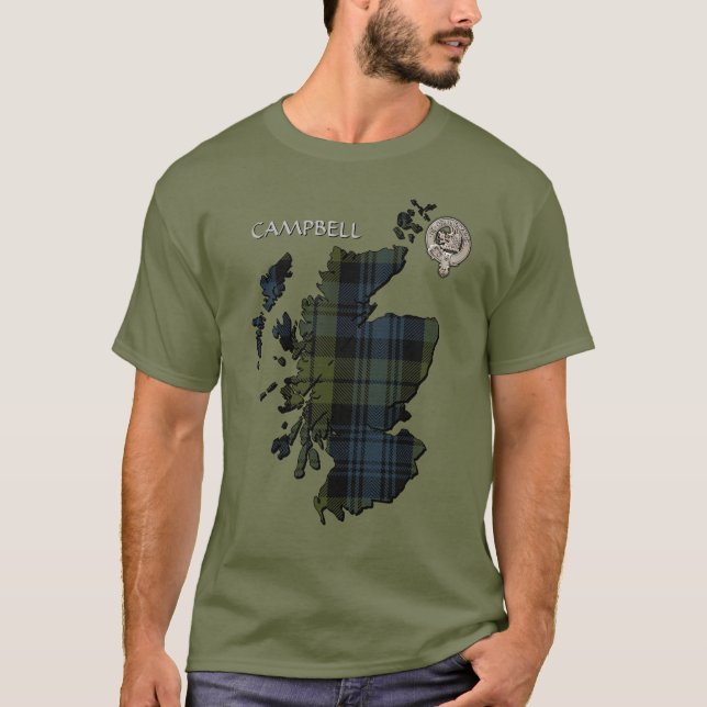 Clan Campbell Crest & Tartan Map T-Shirt (Front)